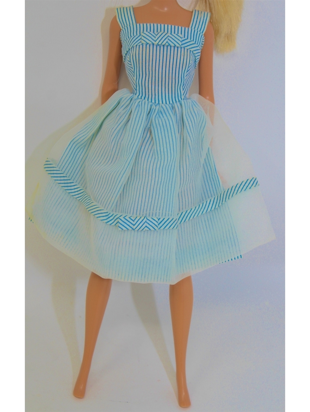 Vintage 1962 Barbie Movie Date Dress #933 Mattel Pak Blue & White Stripes Snaps